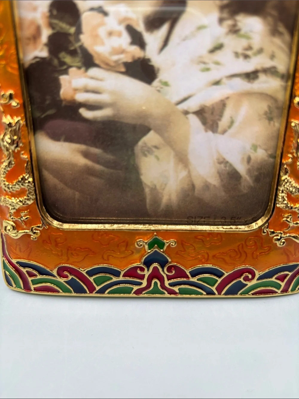 Enamel Emperor Empress Kimono Photo Frame Set - Red and Gold